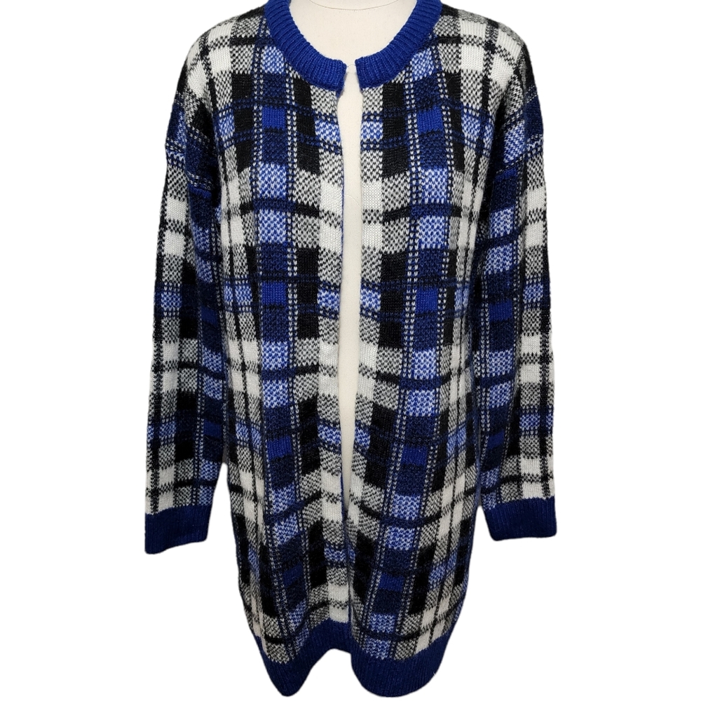 Sweet Rain blue plaid open front blanket cardigan size medium